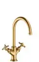 AXOR-HG-AXOR-Montreux-2-Griff-Waschtischarmatur-210-mit-Kreuzgriffen-und-Ablaufgarnitur-Brushed-Brass-16506950 gallery number 1